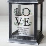 Personalised 'LOVE' Botanical Design Rustic Black Plastic Light-up Lantern - Image 4