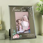 Personalised Floral Design Diamante 4×6 Portrait Mirrored Glass Photo Frame - Image 2