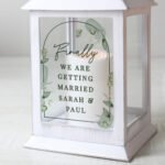 Personalised Botanical Wedding Rustic White Plastic Light-up Lantern - Image 2
