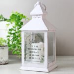Personalised Botanical Wedding Rustic White Plastic Light-up Lantern - Image 3