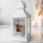 Personalised Highland Cow Motif Rustic White Plastic Light-up Lantern