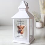 Personalised Highland Cow Motif Rustic White Plastic Light-up Lantern - Image 3