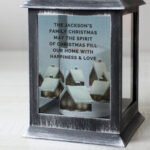 Personalised Christmas Town Design Rustic Black Plastic Light-up Lantern - Image 2