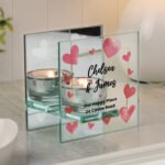 Personalised Any Message Hearts Design Mirrored Glass Tea Light Candle Holder