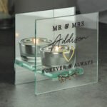 Personalised Heart Motif Wedding Mirrored Glass Tea Light Candle Holder