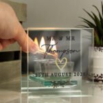 Personalised Heart Motif Wedding Mirrored Glass Tea Light Candle Holder - Image 2
