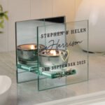 Personalised Heart Motif Wedding Mirrored Glass Tea Light Candle Holder - Image 3