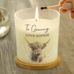 Personalised Highland Cow Design Scented Frosted Glass Candle