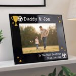 Personalised Trophy & Football Motif 7x5 Landscape Black Glass Photo Frame - Image 4