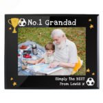 Personalised Trophy & Football Motif 7x5 Landscape Black Glass Photo Frame - Image 6
