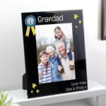 Personalised 'No.1' Rosette Emblem 5x7 Portrait Black Glass Photo Frame - Image 3