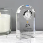 Personalised ’50 Years Together’ Golden Anniversary Gold Heart Motif Crystal Glass Mantel Clock