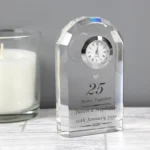 Personalised '25 Years Together' Anniversary Silver Heart Motif Crystal Glass Mantel Clock