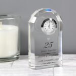Personalised '25 Years Together' Anniversary Silver Heart Motif Crystal Mantel Clock