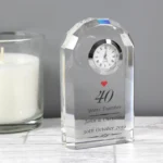 Personalised ’40 Years Together’ Ruby Anniversary Red Heart Motif Crystal Glass Mantel Clock