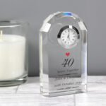 Personalised ’40 Years Together’ Ruby Anniversary Red Heart Motif Crystal Mantel Clock