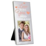 Personalised 'Love is All You Need' Small 2×3 Portrait Silver Aluminium Photo Frame - Image 3