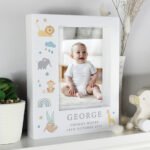 Personalised New Baby Safari Animals Design 5×7 Portrait White Plastic Box Photo Frame - Image 3