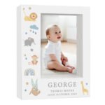 Personalised New Baby Safari Animals Design 5×7 Portrait White Plastic Box Photo Frame - Image 4