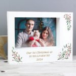 Personalised Christmas Foliage Design 7×5 Landscape White Plastic Box Photo Frame - Image 2