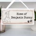Personalised Scribble Rabbit Design Hanging Wooden Sign