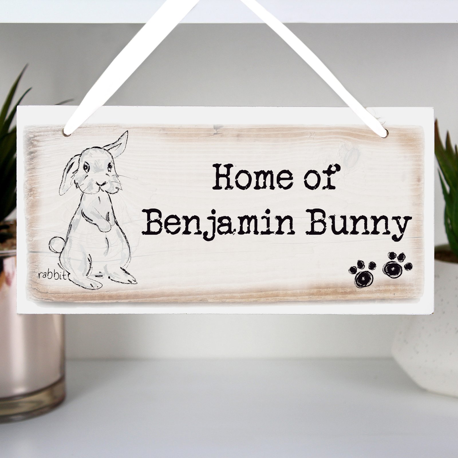P101157 Personalised Scribble Rabbit Design Hanging Wooden Sign Personalised Scribble Rabbit Design Hanging Wooden Sign - Image 1
