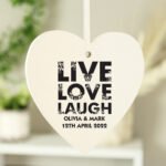 Personalised 'Live Love Laugh' Hanging Wooden Heart Decoration