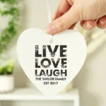 Personalised 'Live Love Laugh' Hanging Wooden Heart Decoration - Image 2