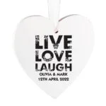 Personalised 'Live Love Laugh' Hanging Wooden Heart Decoration - Image 3
