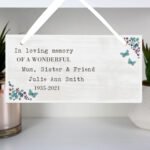 Personalised Any Message Forget Me Not Design Hanging Wooden Sign