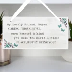 Personalised Any Message Forget Me Not Design Hanging Wooden Sign