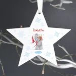 Personalised Me to You Bear Holding Christmas Present Hanging Wooden Star Decoration