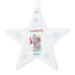 Personalised Me to You Bear Holding Christmas Present Hanging Wooden Star Decoration - Image 3