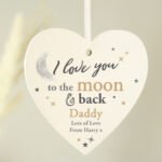 Personalised 'I Love You To The Moon & Back' Hanging Wooden Heart Decoration