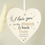 Personalised 'I Love You To The Moon & Back' Hanging Wooden Heart Decoration