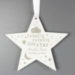 Personalised 'Twinkle Twinkle Little Star' Hanging Wooden Star Decoration