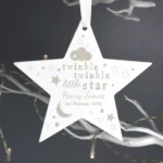 Personalised 'Twinkle Twinkle Little Star' Hanging Wooden Star Decoration - Image 3