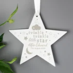 Personalised 'Twinkle Twinkle Little Star' Hanging Wooden Star Decoration - Image 4