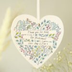 Personalised Botanical Scroll Design Hanging Wooden Heart Shaped Decoration - Image 3