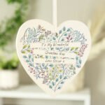 Personalised Botanical Scroll Design Hanging Wooden Heart Shaped Decoration - Image 4