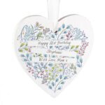 Personalised Botanical Scroll Design Hanging Wooden Heart Shaped Decoration - Image 6