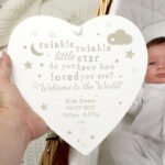 Personalised 'Twinkle Twinkle Little Star' Large Hanging Wooden Heart Decoration - Image 2