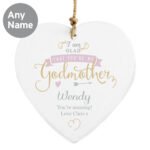 Personalised 'I Am Glad That You're My Godmother' Hanging Wooden Heart Decoration - Image 4