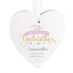 Personalised 'I Am Glad That You're My Godmother' Hanging Wooden Heart Decoration - Image 5