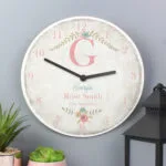 Personalised Floral Bouquet Design Shabby Chic Round Wooden Wall Clock