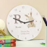 Personalised Hessian Rabbit Design Shabby Chic Round Wooden Wall Clock