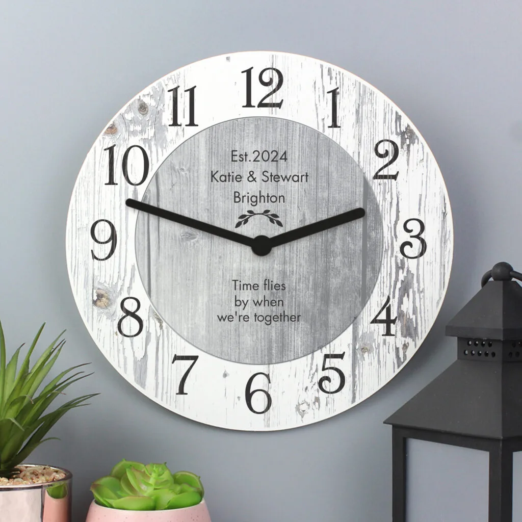P1011C28 Personalised Any Message Shabby Chic Wooden Wall Clock