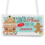 Personalised Gingerbread House Design 'Santa Stop Here' Hanging Wooden Sign - Image 3