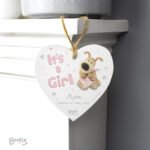 Personalised Boofle 'It's a Girl' Hanging Wooden Heart Decoration - Image 3
