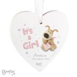 Personalised Boofle 'It's a Girl' Hanging Wooden Heart Decoration - Image 4